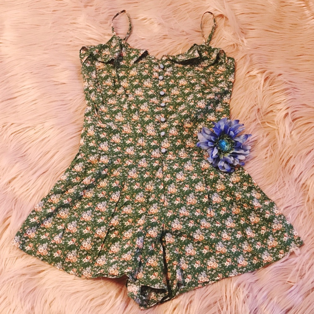 Lulu’s Moon Collection Floral Green Romper S